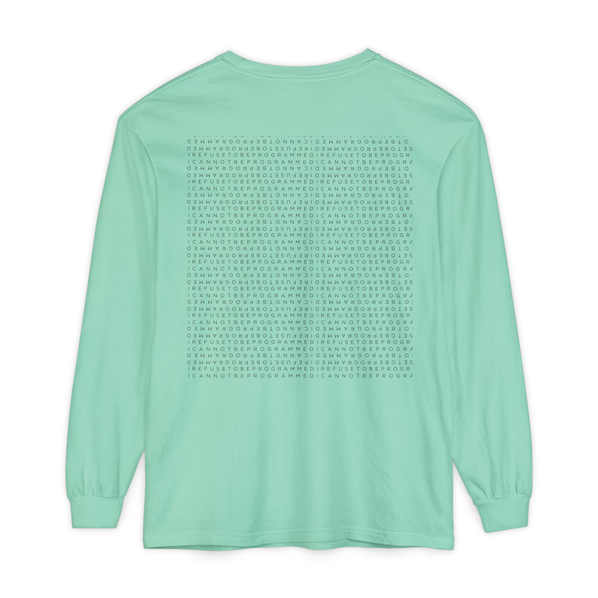Save the Planet with I Refuse to be Programmed Monogram Long-Sleeve Cotton Shirt for Men - Image 22