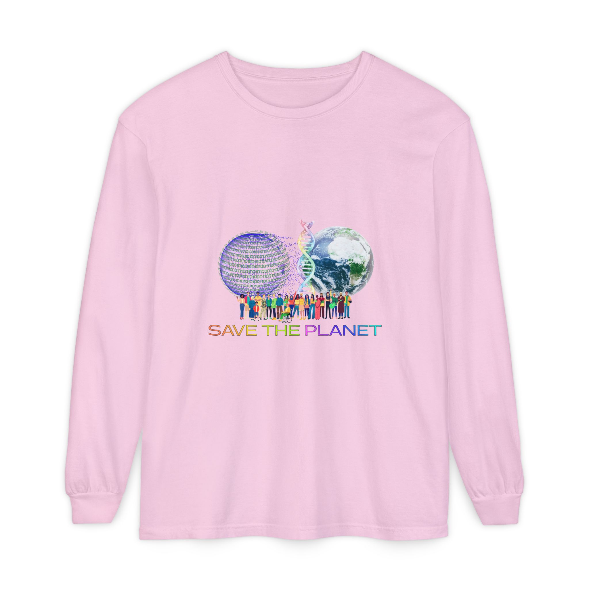 Save the Planet with I Refuse to be Programmed Monogram Long-Sleeve Cotton Shirt for Men - Image 49