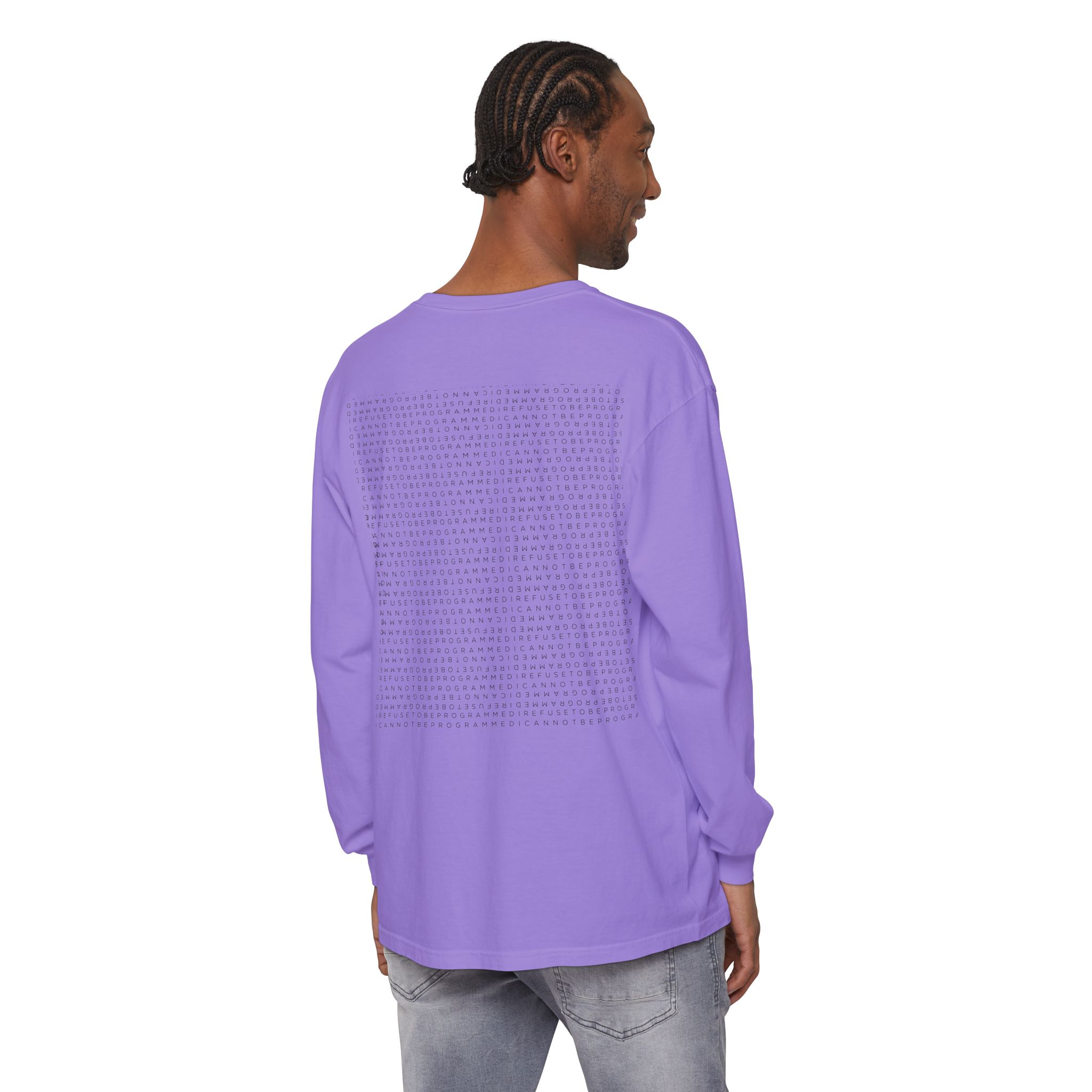 Save the Planet with I Refuse to be Programmed Monogram Long-Sleeve Cotton Shirt for Men - Image 44