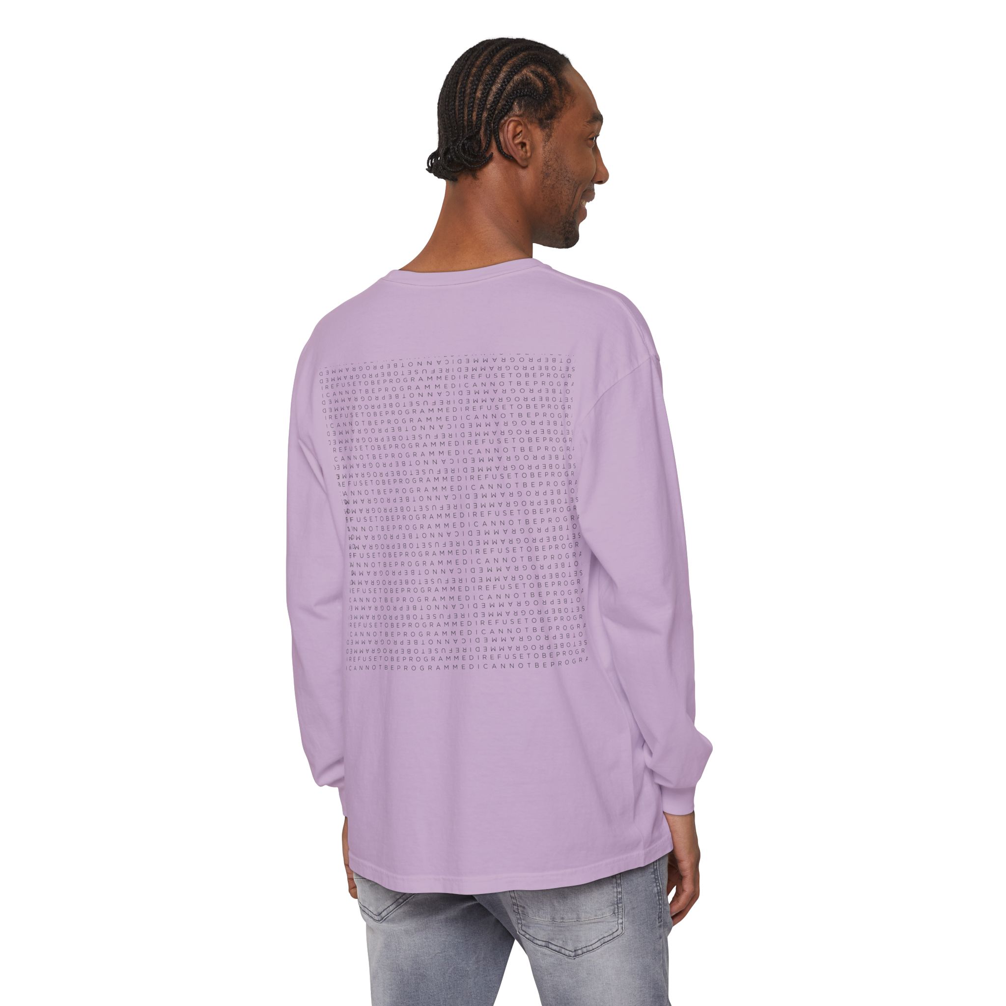Save the Planet with I Refuse to be Programmed Monogram Long-Sleeve Cotton Shirt for Men - Image 48