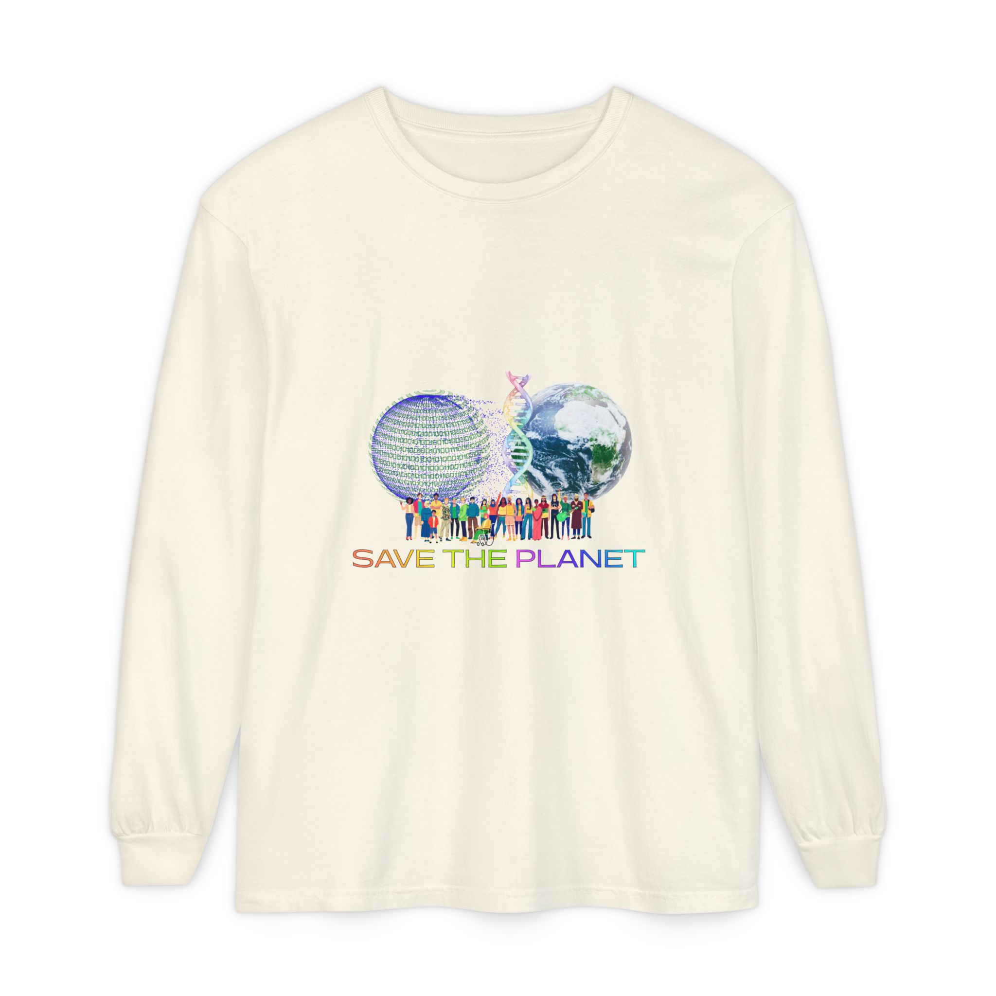 Save the Planet with I Refuse to be Programmed Monogram Long-Sleeve Cotton Shirt for Men - Image 5