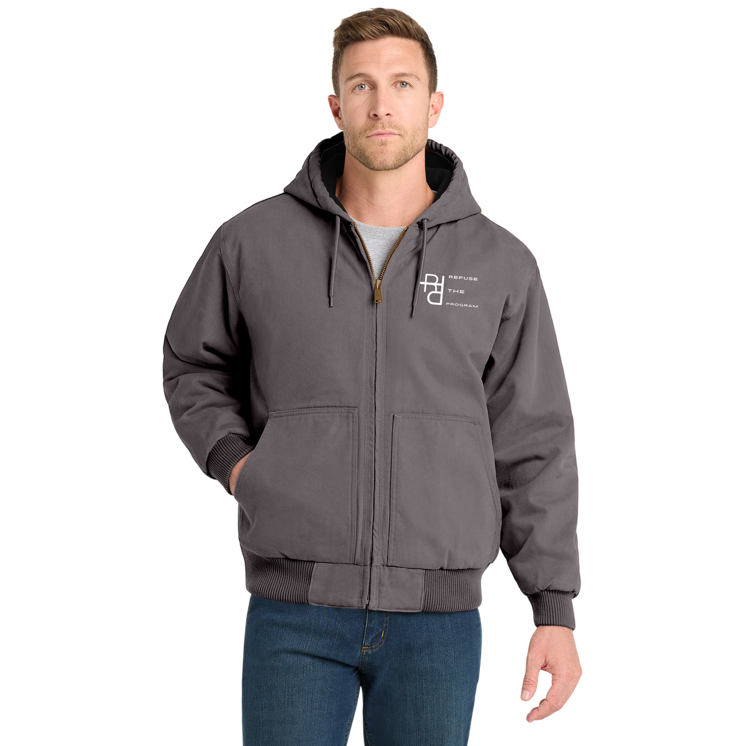 Refuse the Program White RTP Embroidered Logo Hooded Duck Cloth Insulated Men