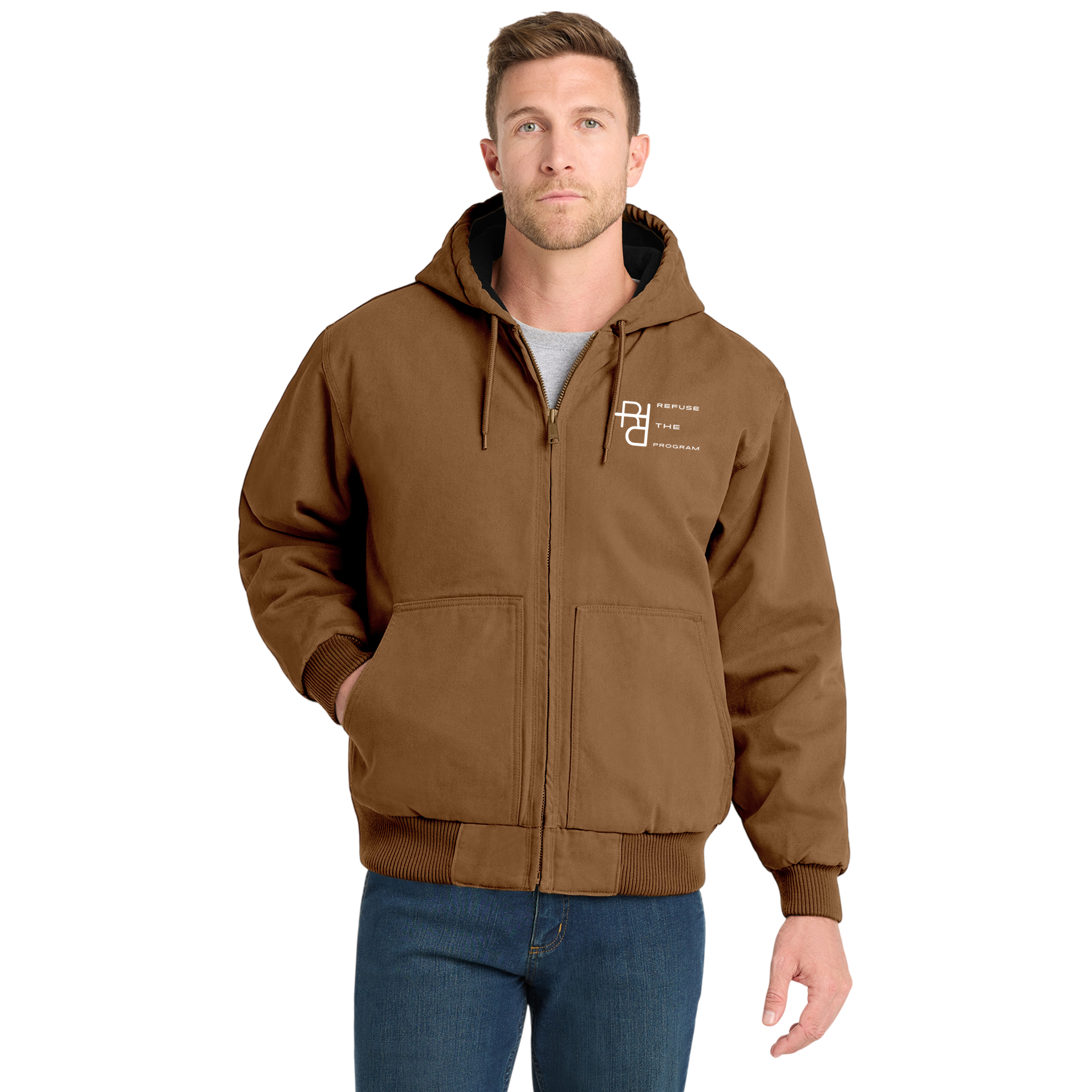 Refuse the Program White RTP Embroidered Logo Hooded Duck Cloth Insulated Men