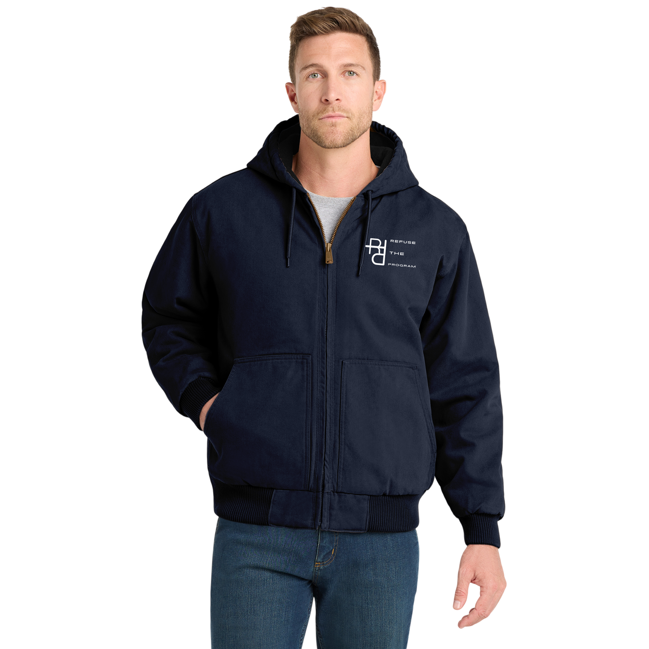Refuse the Program White RTP Embroidered Logo Hooded Duck Cloth Insulated Men