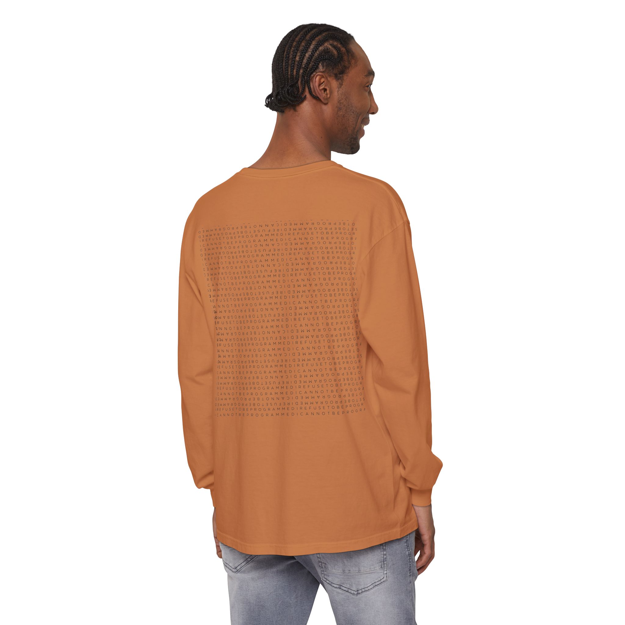 Save the Planet with I Refuse to be Programmed Monogram Long-Sleeve Cotton Shirt for Men - Image 12