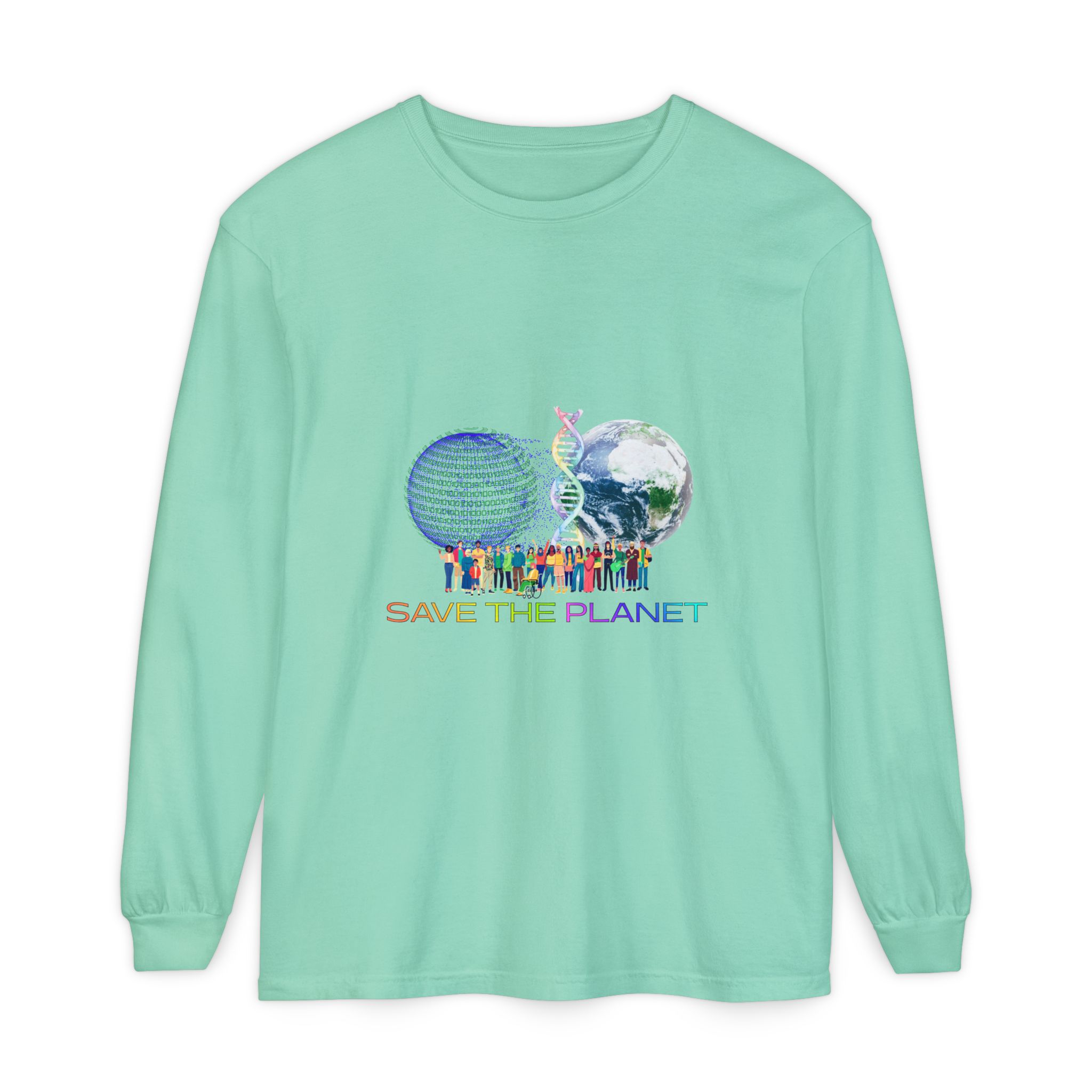 Save the Planet with I Refuse to be Programmed Monogram Long-Sleeve Cotton Shirt for Men - Image 21