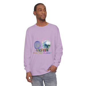 Save the Planet with I Refuse to be Programmed Monogram Long-Sleeve Cotton Shirt for Men - Image 47