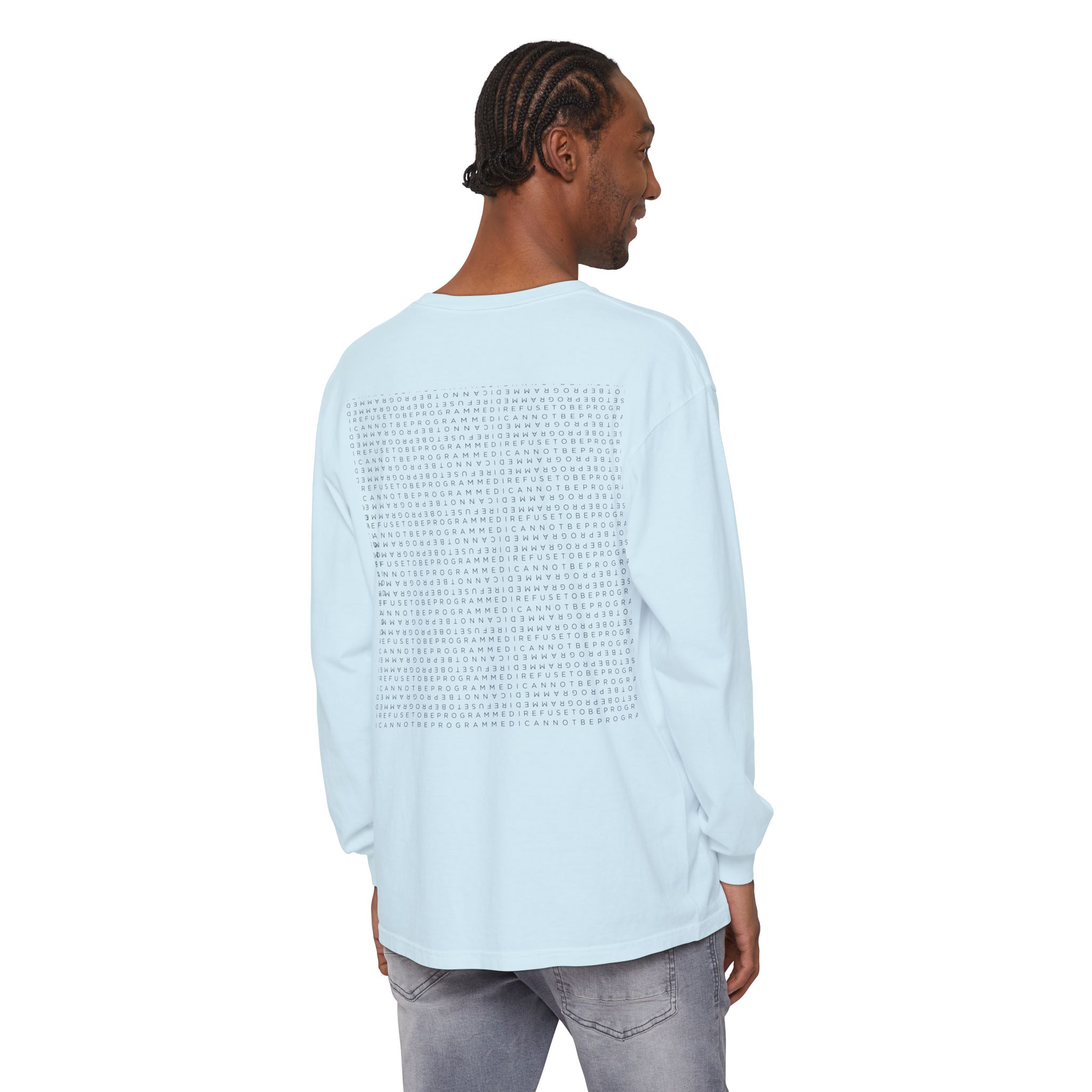 Save the Planet with I Refuse to be Programmed Monogram Long-Sleeve Cotton Shirt for Men - Image 28