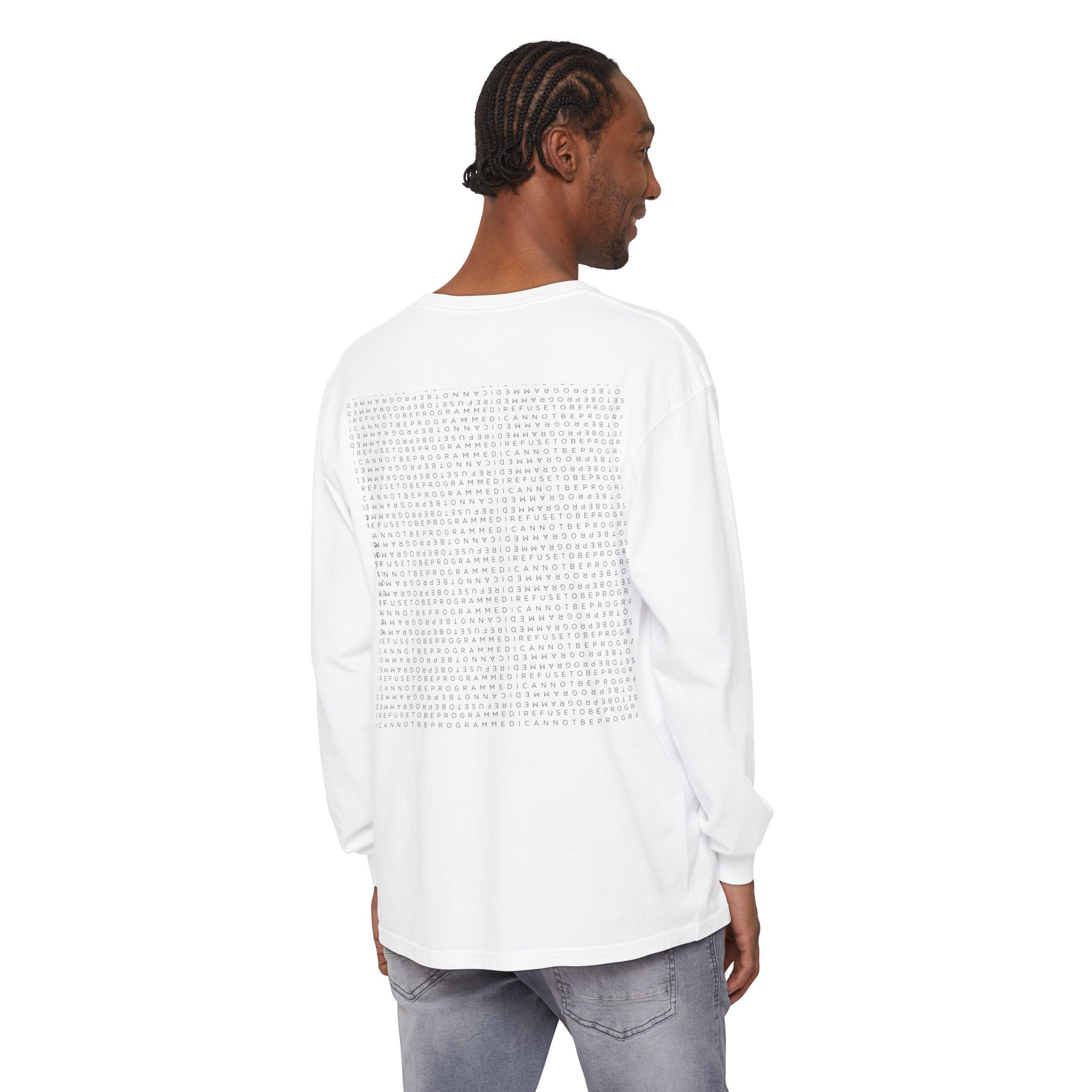Save the Planet with I Refuse to be Programmed Monogram Long-Sleeve Cotton Shirt for Men - Image 4