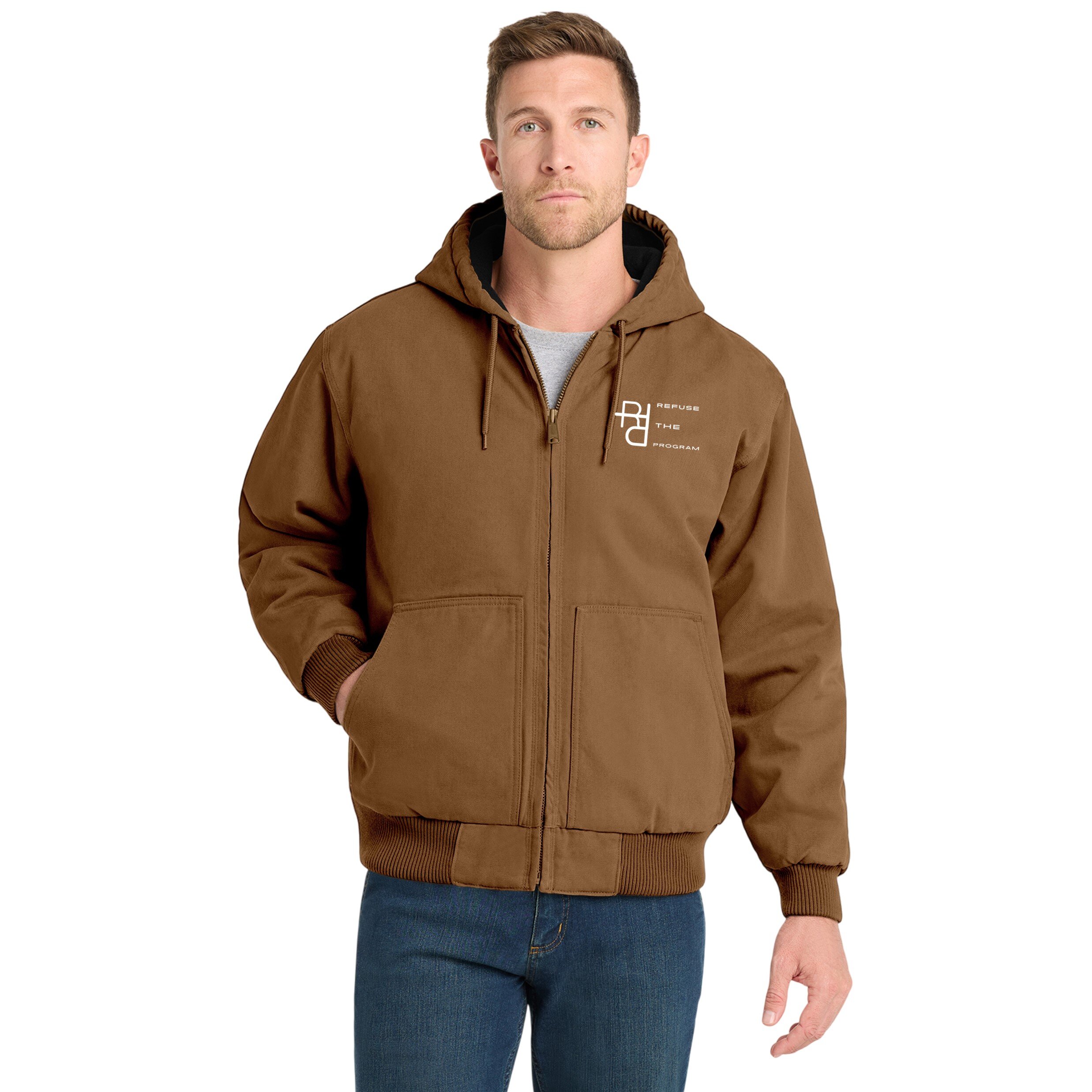 Refuse the Program White RTP Embroidered Logo Hooded Duck Cloth Insulated Men