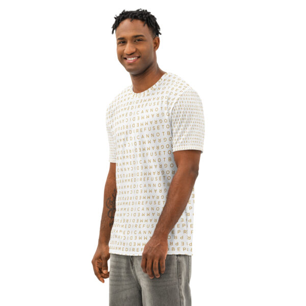 I Refuse to be Programmed Gold Monogram White Cotton Shirt for Men