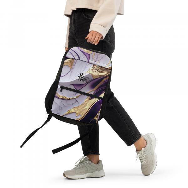 Refuse the Program Abstract Purple and Gold with Gold IR2BP Monogram Utility Backpack