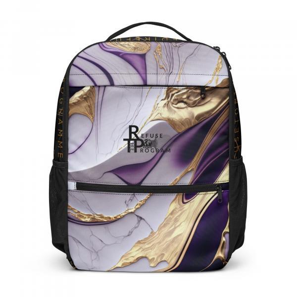 Refuse the Program Abstract Purple and Gold with Gold IR2BP Monogram Utility Backpack