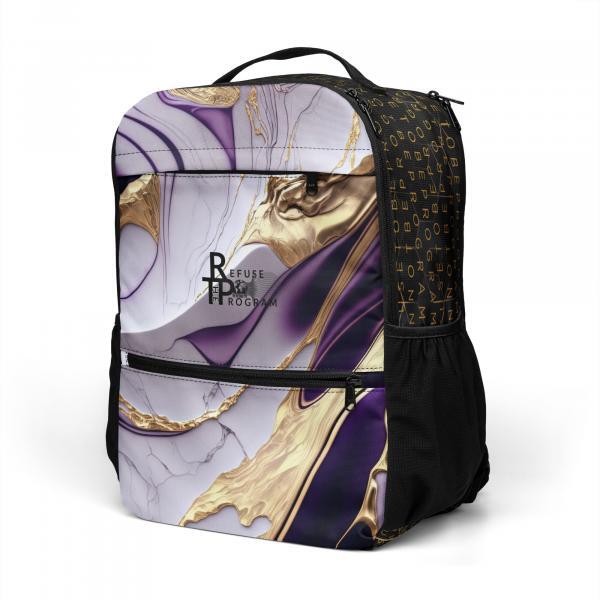 Refuse the Program Abstract Purple and Gold with Gold IR2BP Monogram Utility Backpack