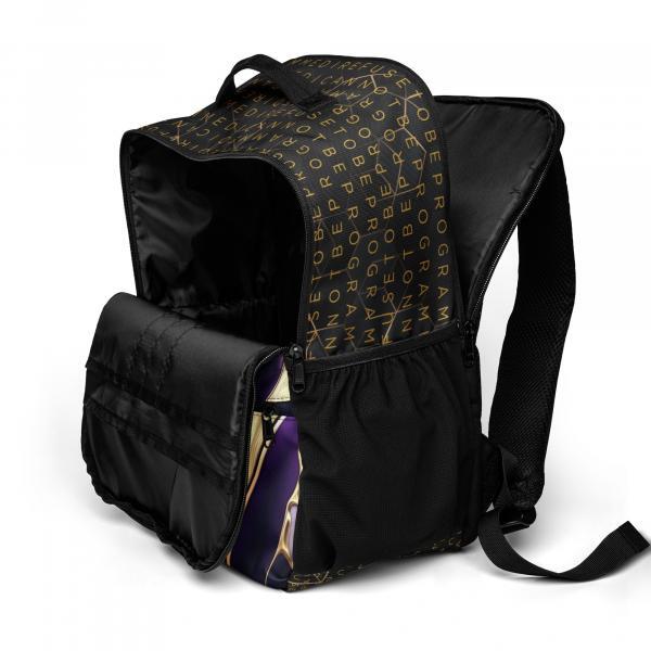Refuse the Program Abstract Purple and Gold with Gold IR2BP Monogram Utility Backpack