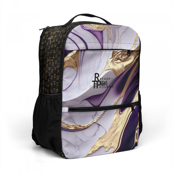 Refuse the Program Abstract Purple and Gold with Gold IR2BP Monogram Utility Backpack