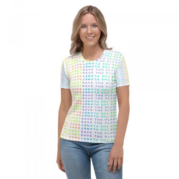 Save the Planet Rainbow Monogram All Over T-Shirt for Women