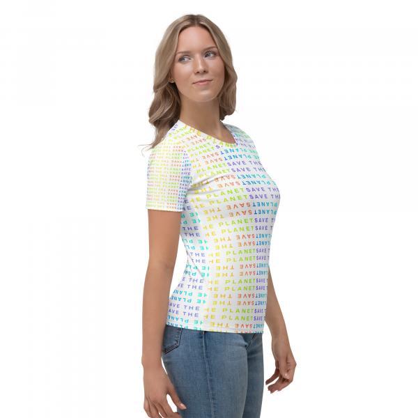 Save the Planet Rainbow Monogram All Over T-Shirt for Women