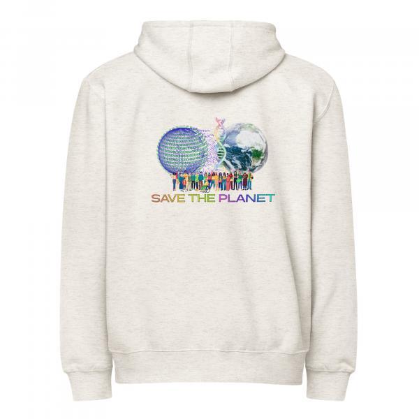 Save the Planet Back Printed Logo Premium Cotton Zip Hoodie Unisex