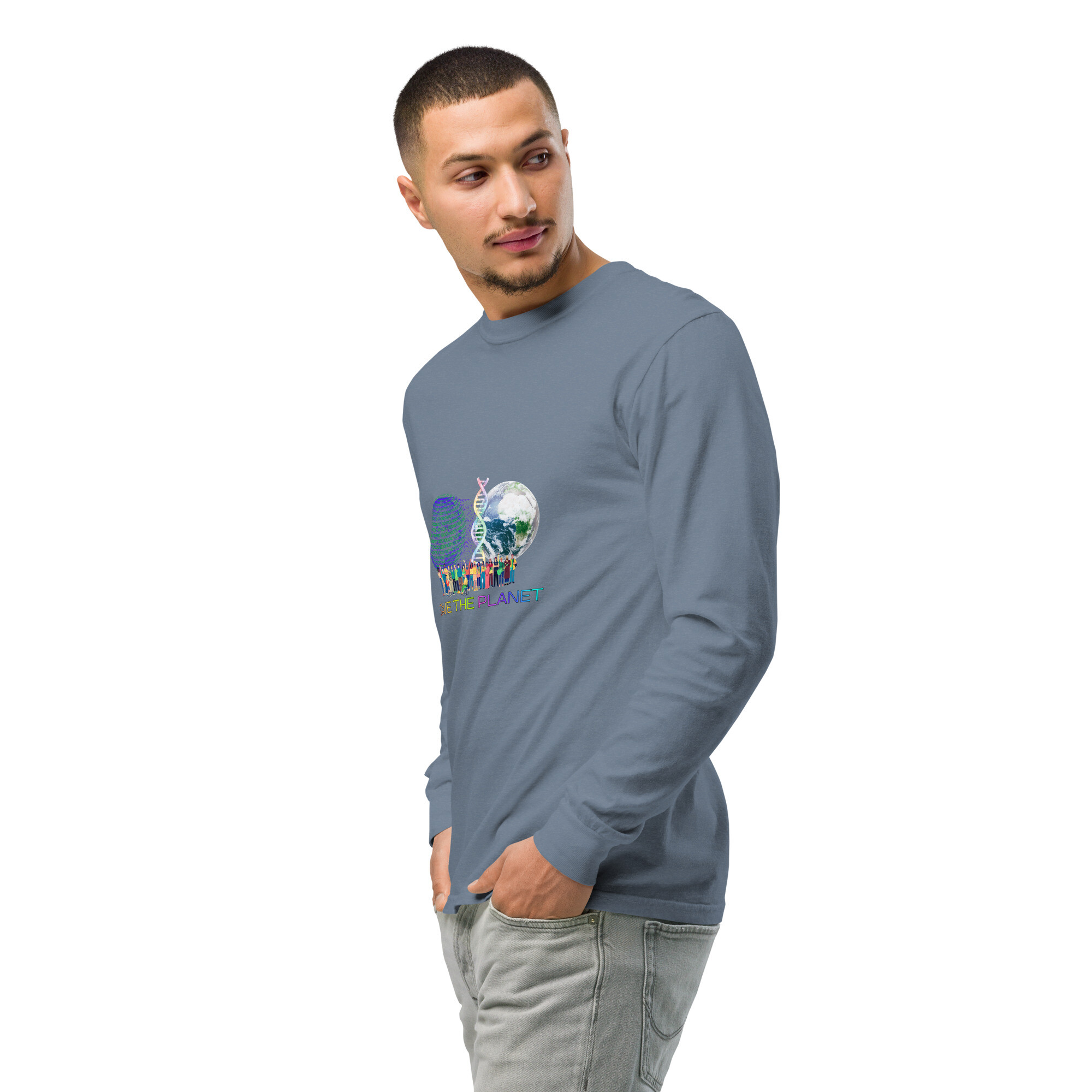 Save the Planet Premium Cotton Heavyweight Unisex Long Sleeve Shirt - Image 3